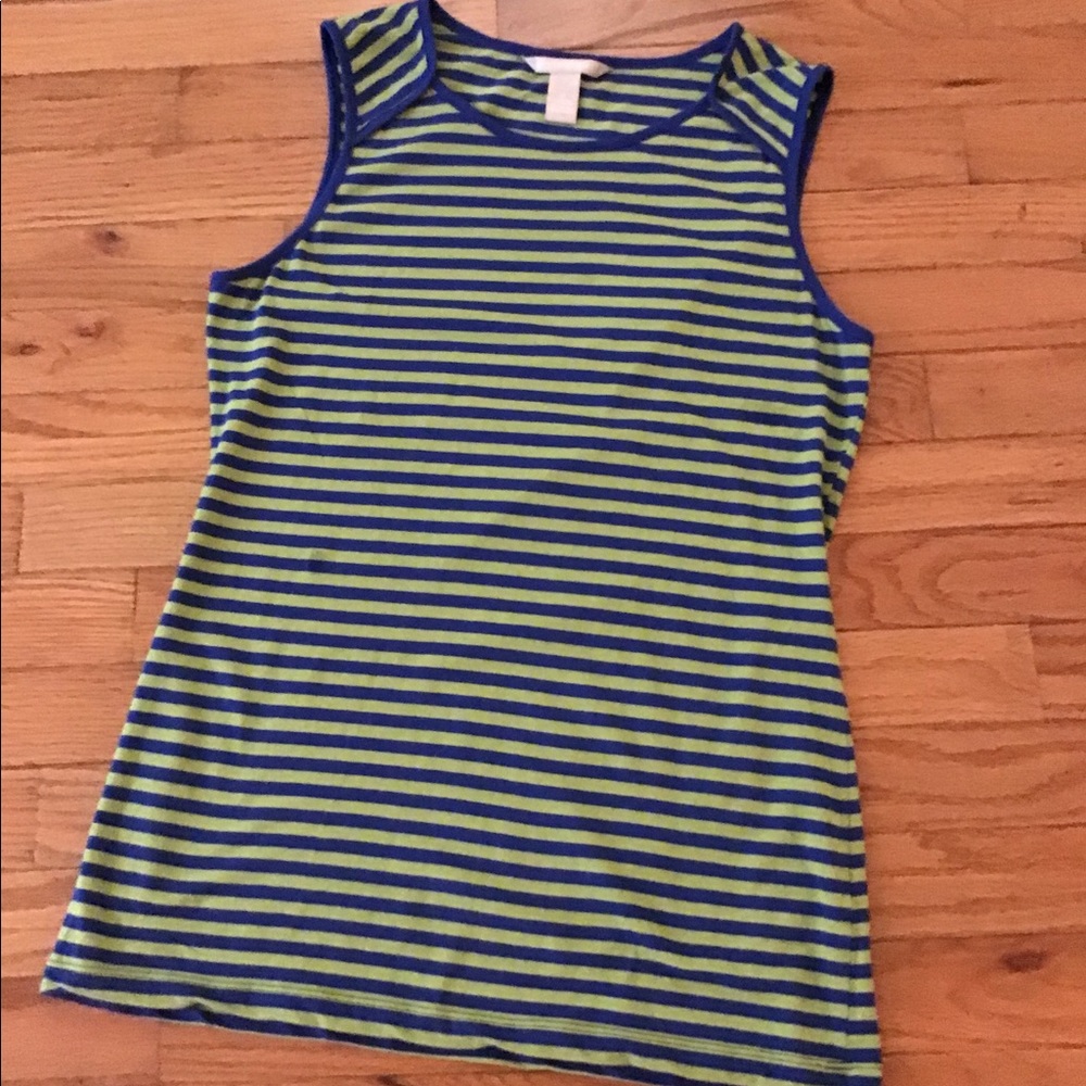 LIKE NEW BANANA REPUBLIC SLEEVELESS TANK COTTON STRETCH GREEN NAVY STRIPE SMALL